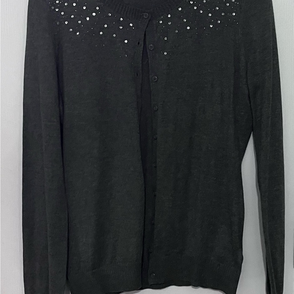 Central Park West Grey Cardigan with Embellishments